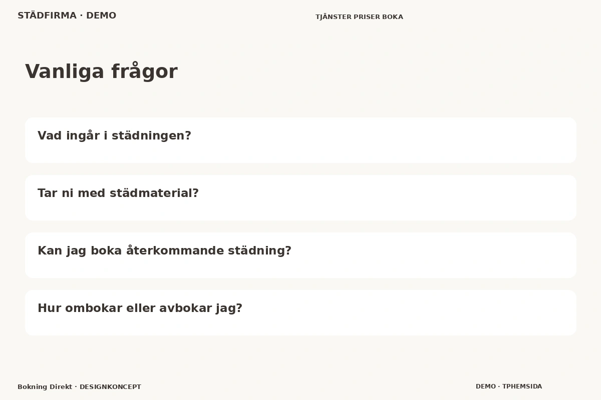 Bokning Direkt – Vanliga frågor för städfirma