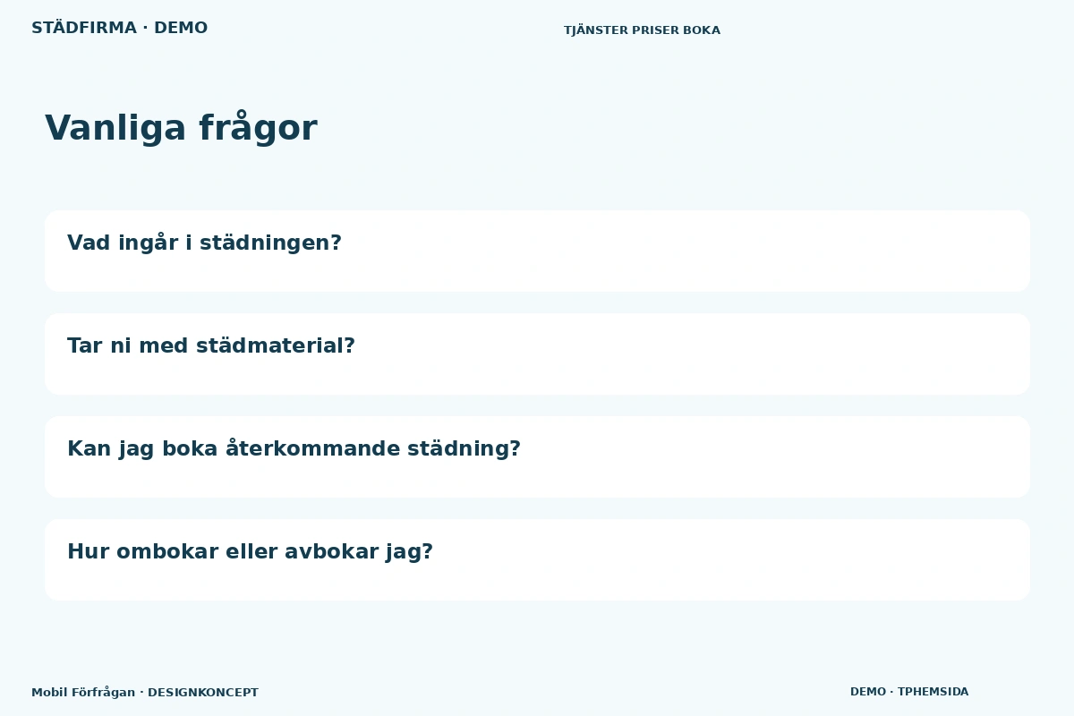 Mobil Förfrågan – Vanliga frågor för städfirma