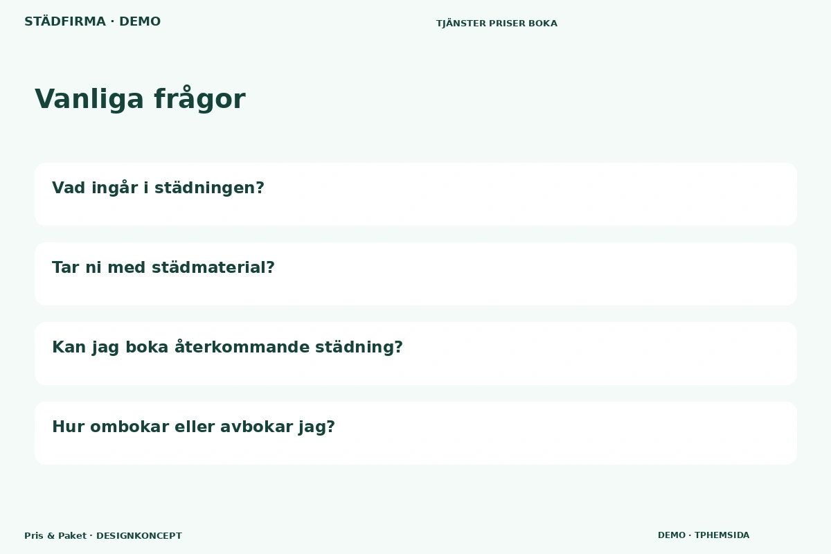 Pris & Paket – Vanliga frågor för städfirma