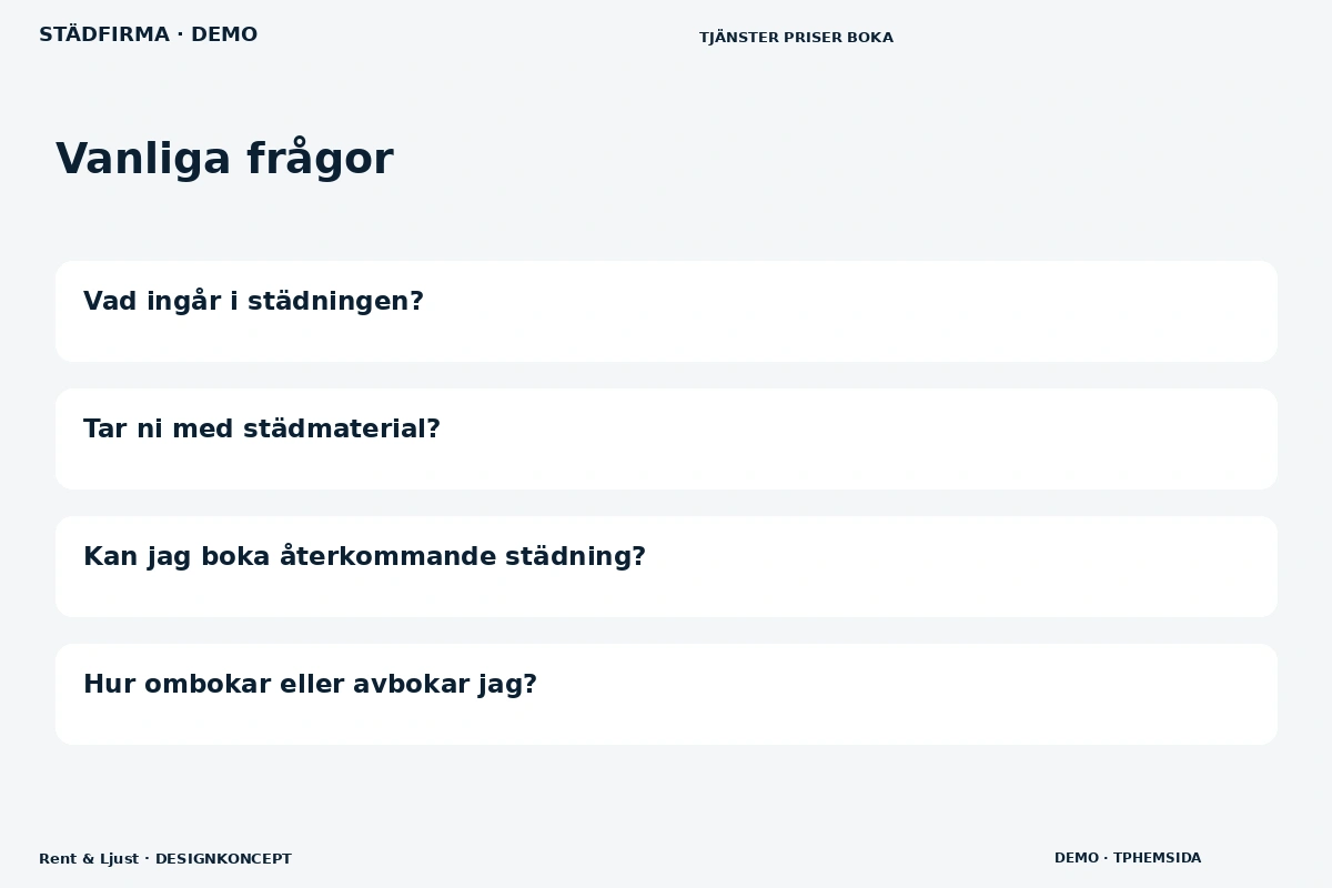 Rent & Ljust – Vanliga frågor för städfirma