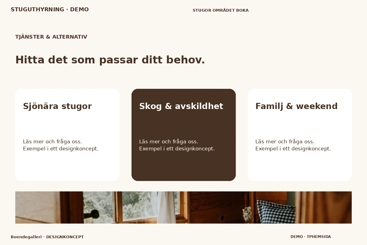 Boendegalleri – Tjänster & alternativ för stuguthyrning