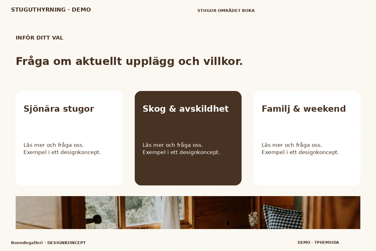 Boendegalleri – Alternativ & villkor för stuguthyrning