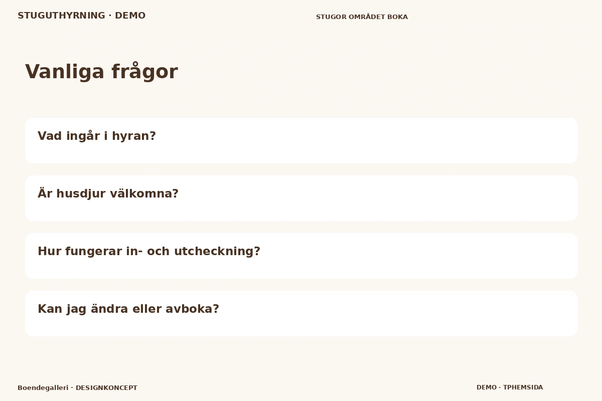 Boendegalleri – Vanliga frågor för stuguthyrning