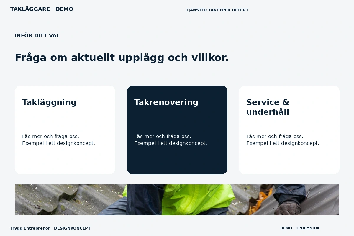 Trygg Entreprenör – Alternativ & villkor för takläggare