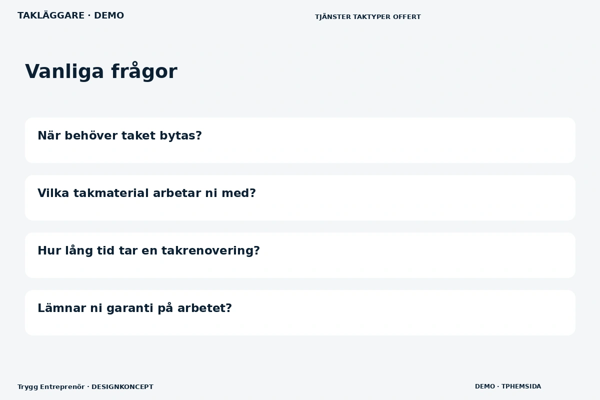 Trygg Entreprenör – Vanliga frågor för takläggare