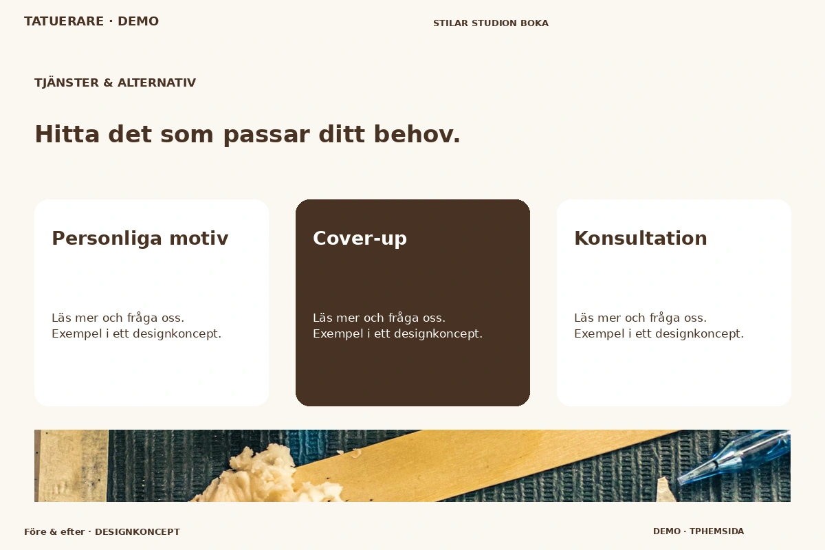 Före & efter – Tjänster & alternativ för tatuerare
