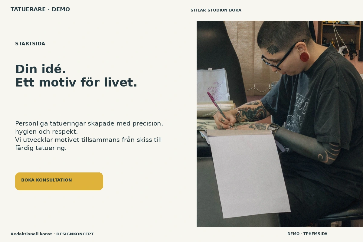Redaktionell konst – Startsida för tatuerare