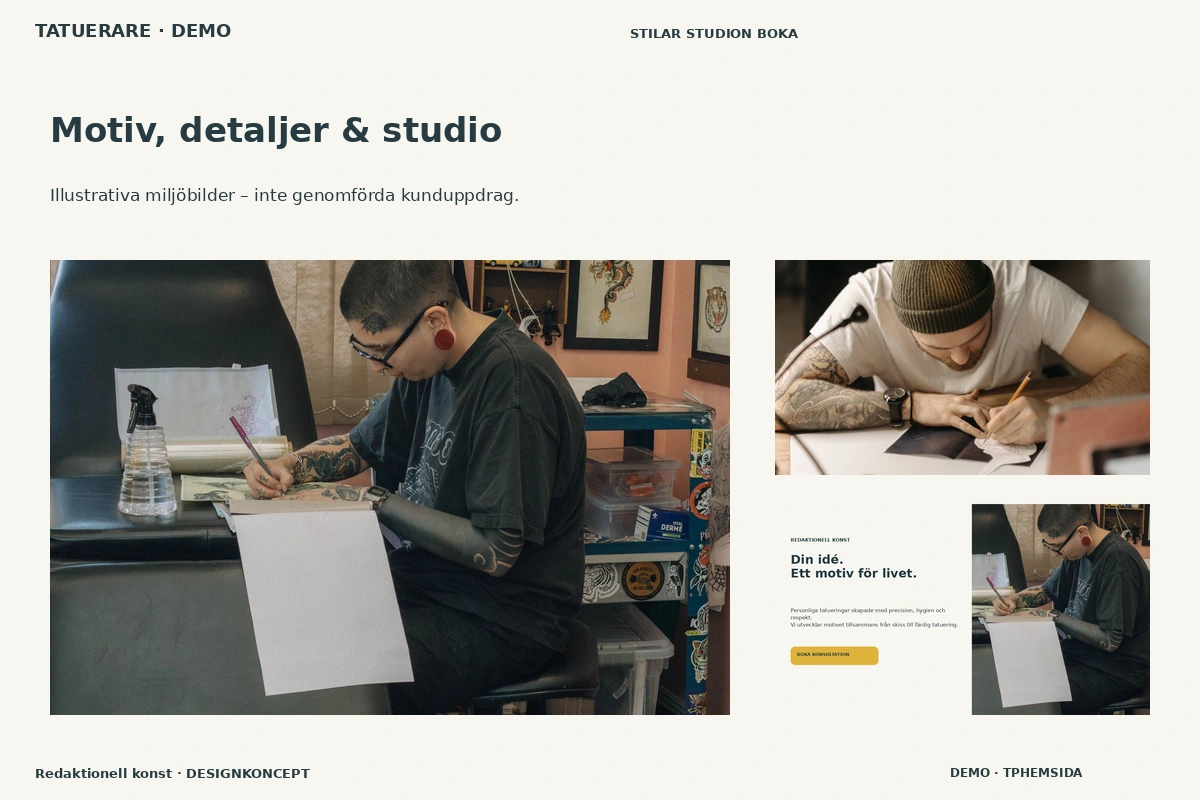 Redaktionell konst – Motiv, detaljer & studio för tatuerare