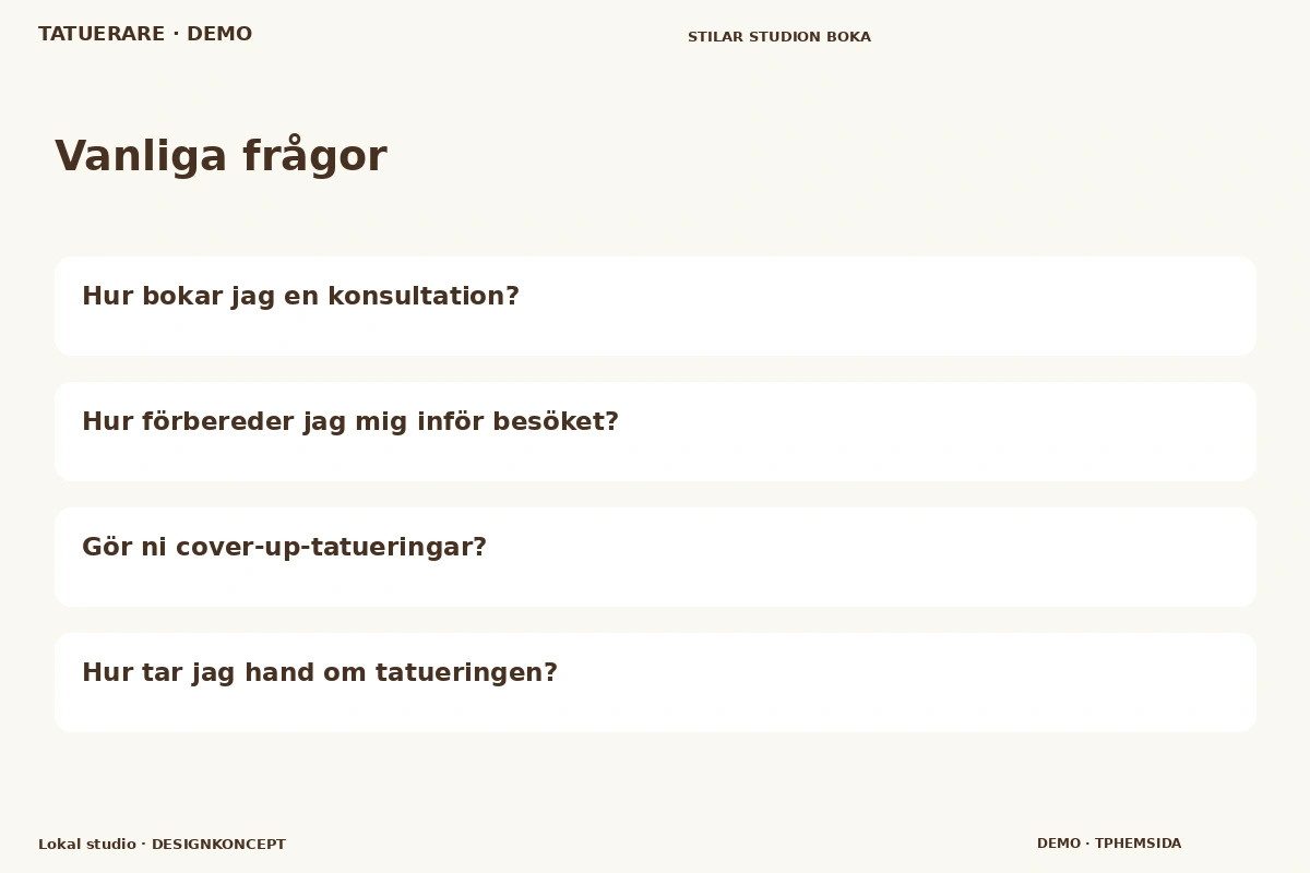 Lokal studio – Vanliga frågor för tatuerare