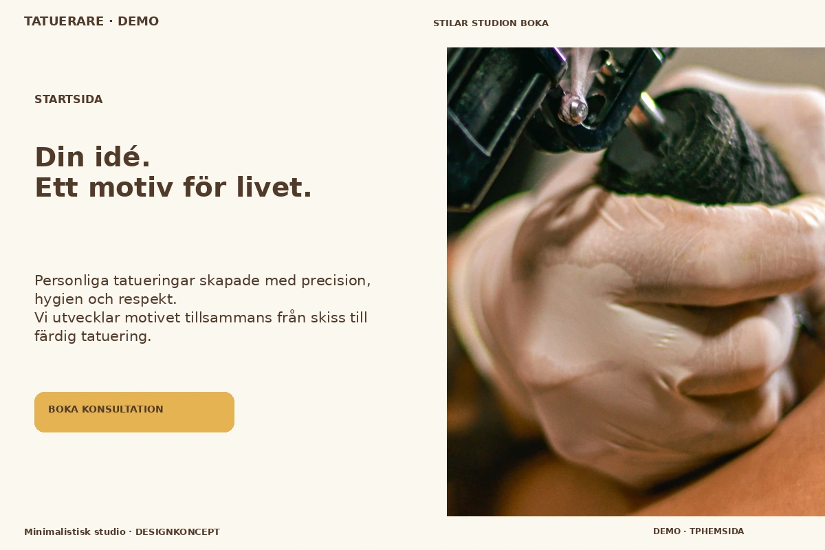Minimalistisk studio – Startsida för tatuerare