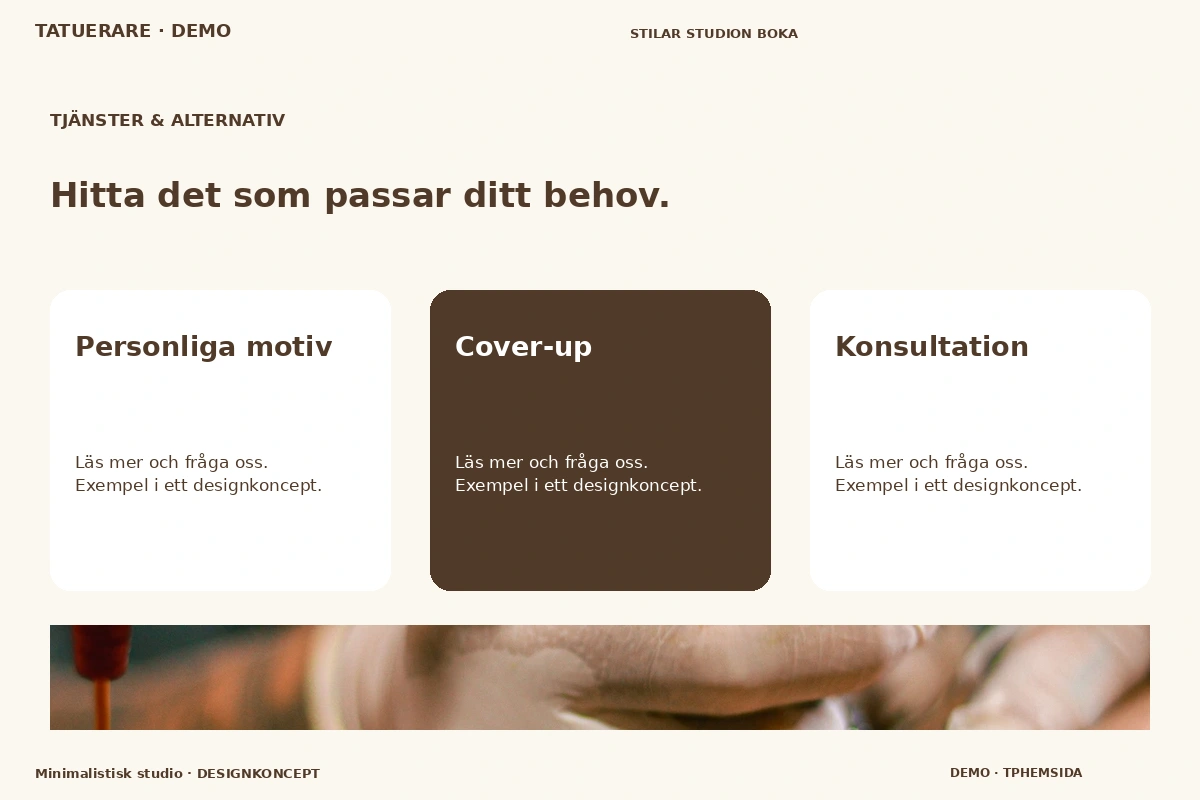 Minimalistisk studio – Tjänster & alternativ för tatuerare