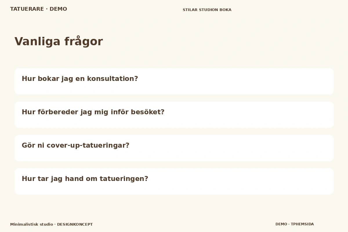 Minimalistisk studio – Vanliga frågor för tatuerare