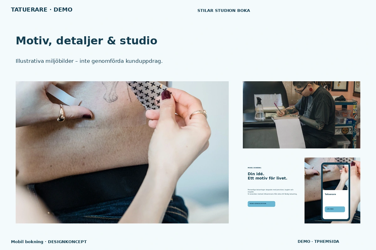 Mobil bokning – Motiv, detaljer & studio för tatuerare
