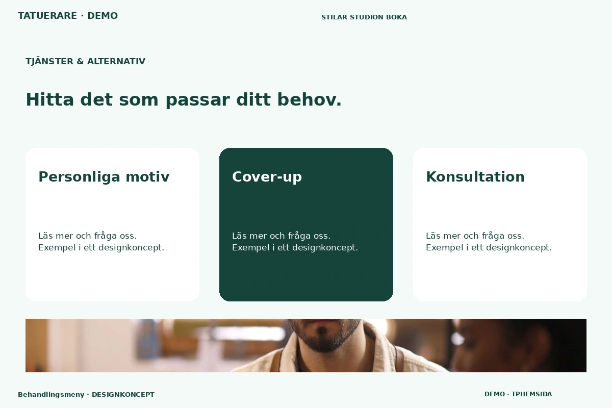 Behandlingsmeny – Tjänster & alternativ för tatuerare