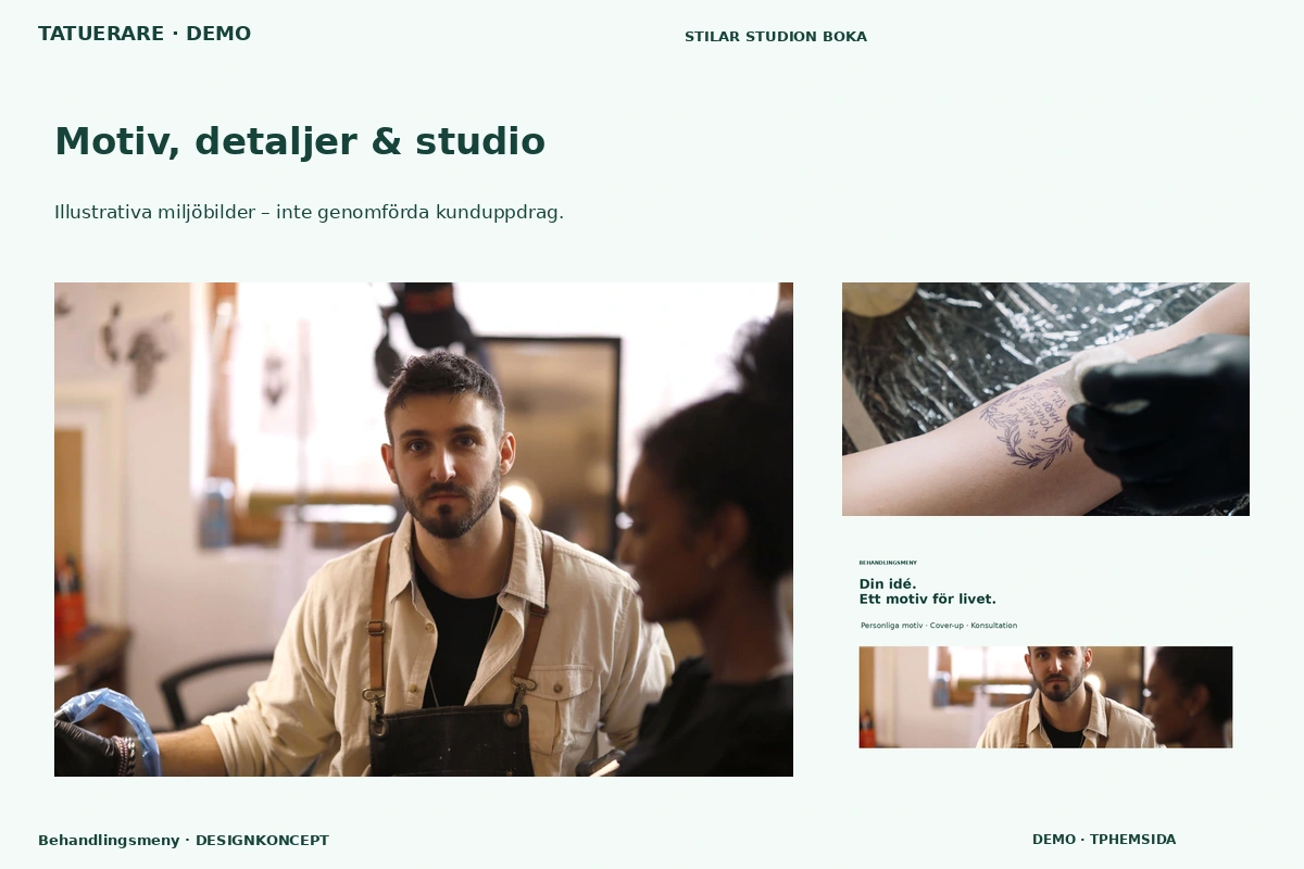 Behandlingsmeny – Motiv, detaljer & studio för tatuerare