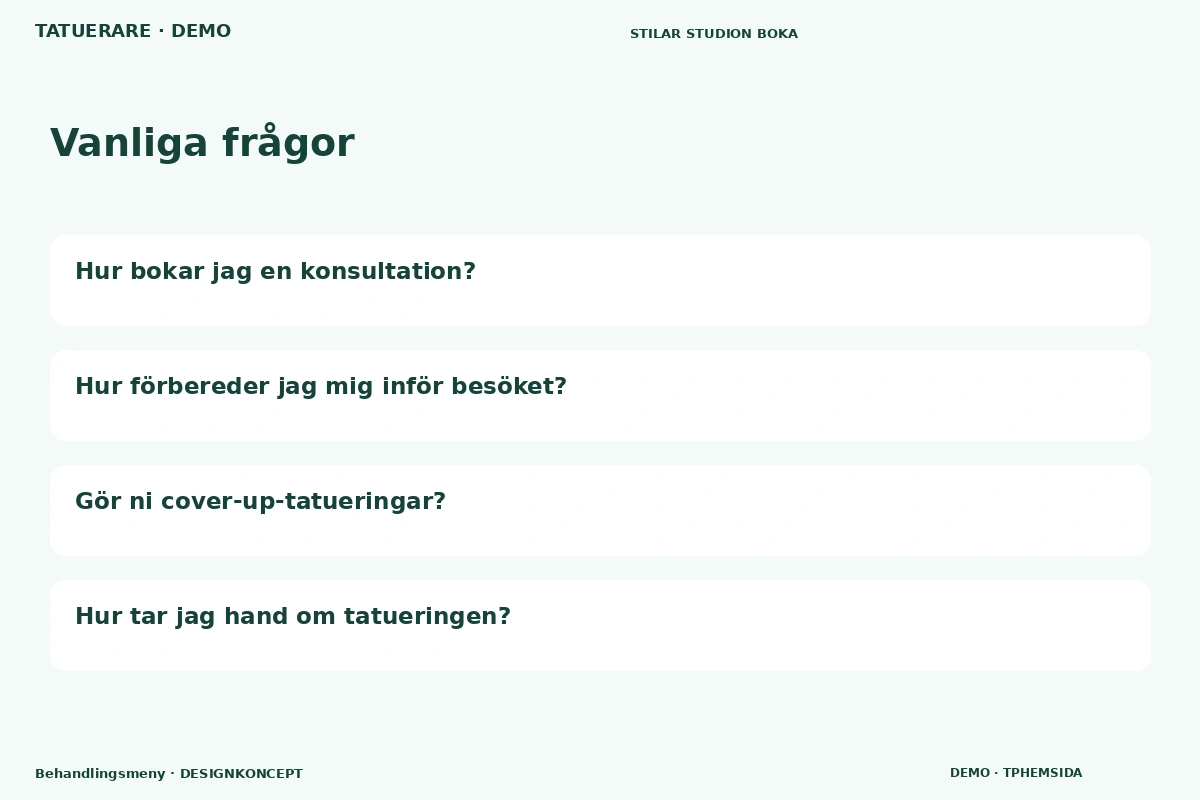 Behandlingsmeny – Vanliga frågor för tatuerare
