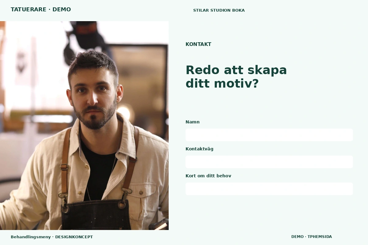 Behandlingsmeny – Kontakt för tatuerare