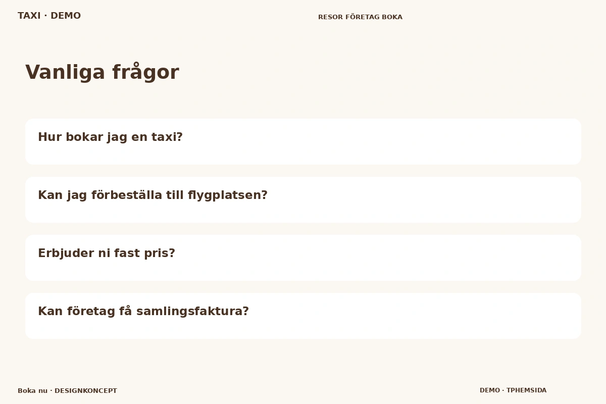 Boka nu – Vanliga frågor för taxi