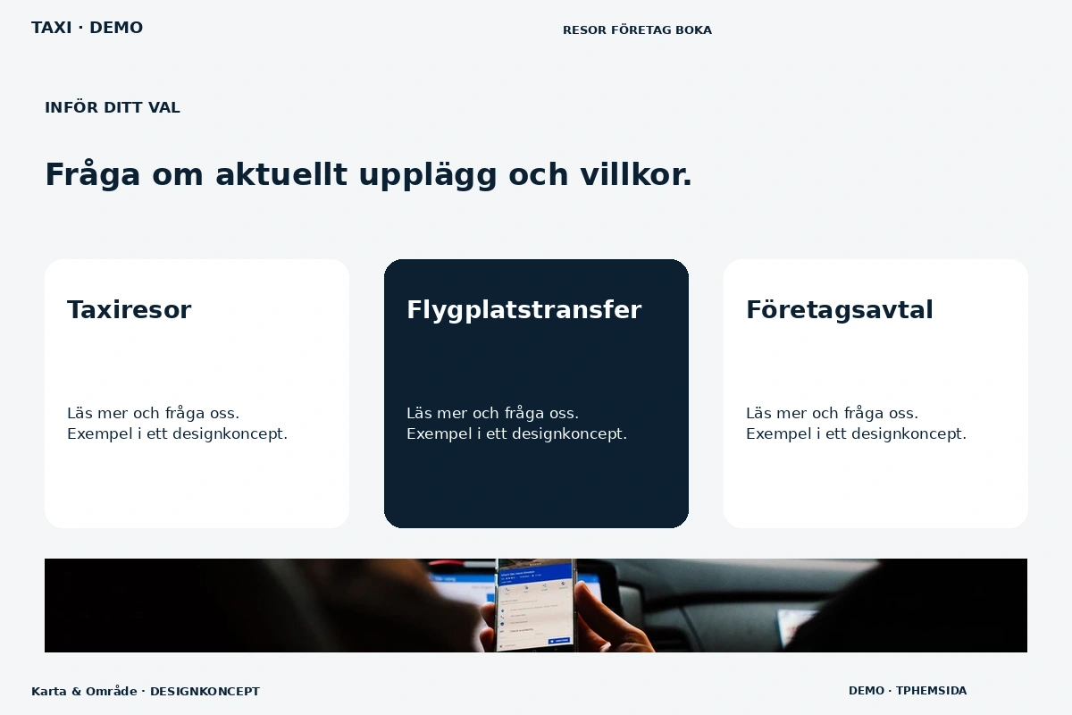 Karta & Område – Alternativ & villkor för taxi