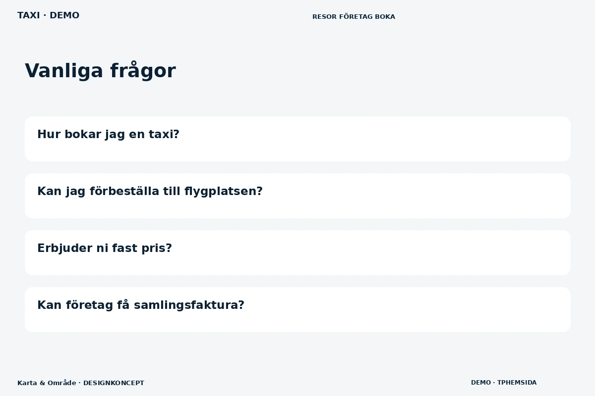 Karta & Område – Vanliga frågor för taxi