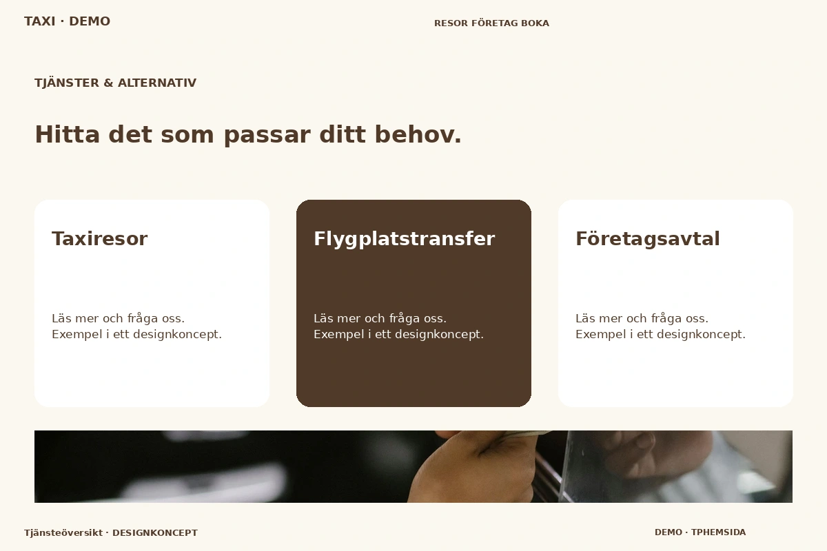Tjänsteöversikt – Tjänster & alternativ för taxi