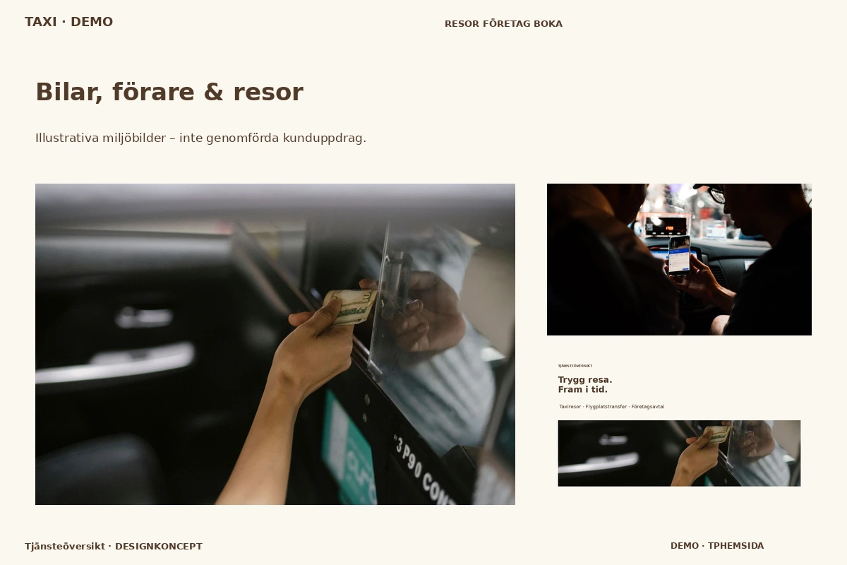 Tjänsteöversikt – Bilar, förare & resor för taxi