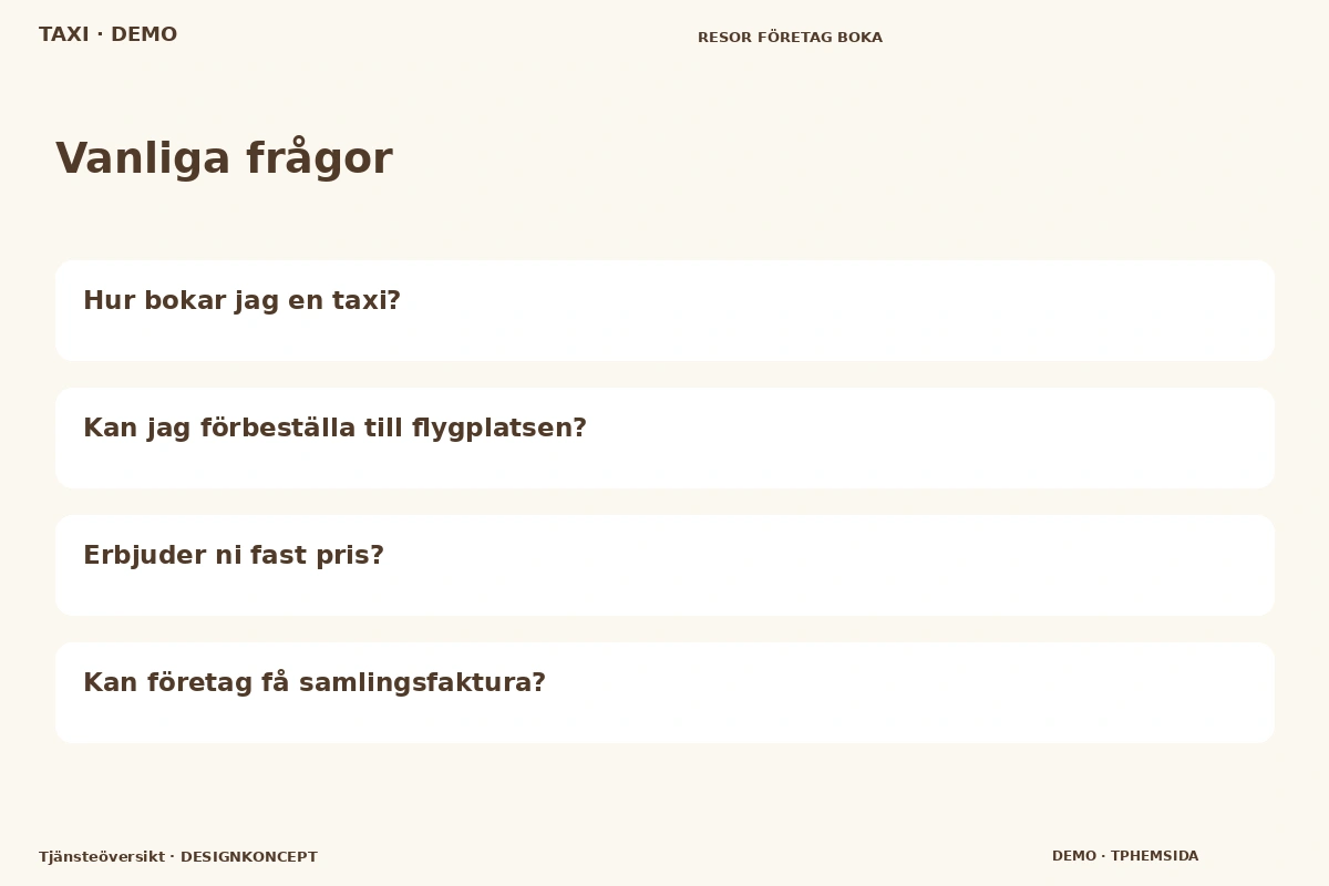 Tjänsteöversikt – Vanliga frågor för taxi
