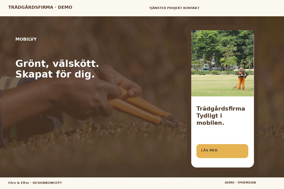 Före & Efter – Mobilvy för trädgårdsfirma