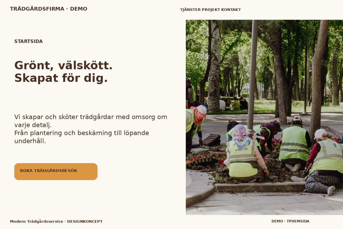 Modern Trädgårdsservice – Startsida för trädgårdsfirma