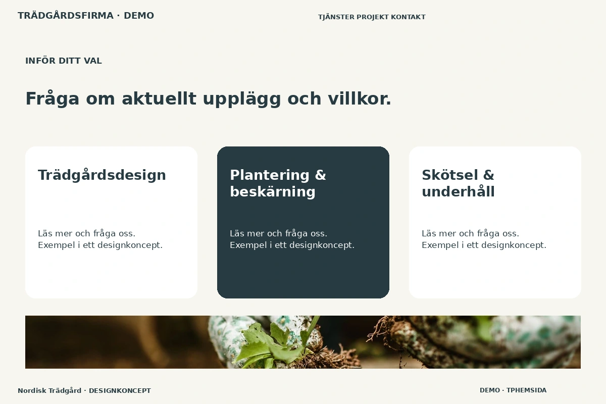 Nordisk Trädgård – Alternativ & villkor för trädgårdsfirma
