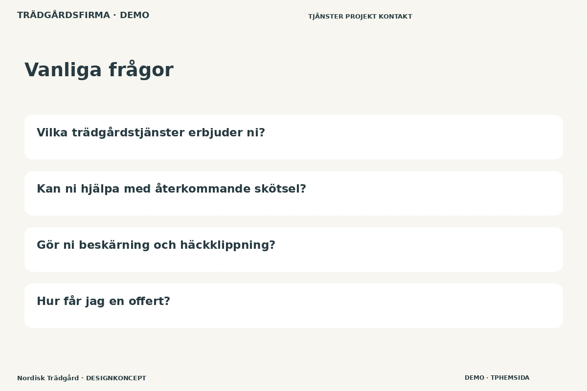 Nordisk Trädgård – Vanliga frågor för trädgårdsfirma