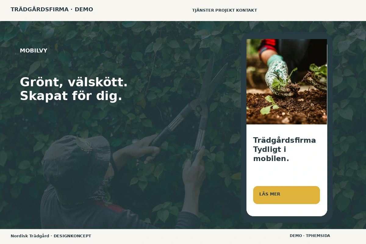 Nordisk Trädgård – Mobilvy för trädgårdsfirma