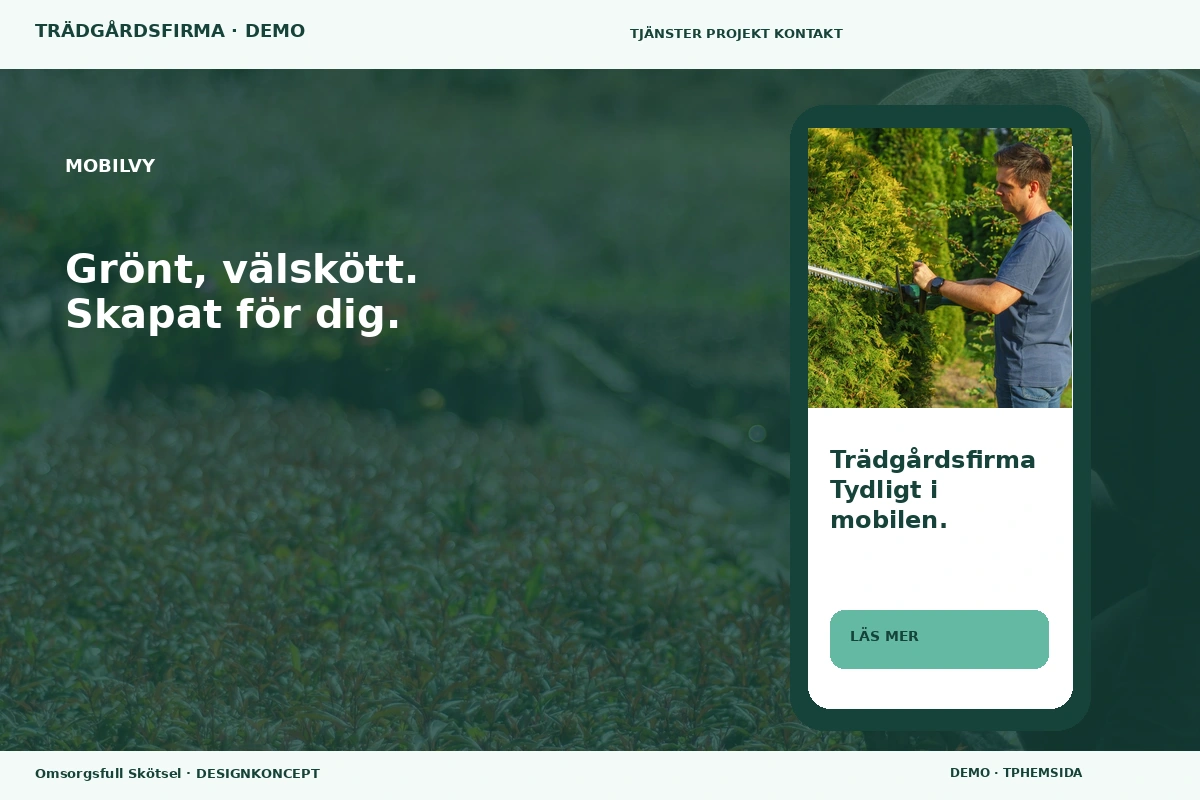 Omsorgsfull Skötsel – Mobilvy för trädgårdsfirma