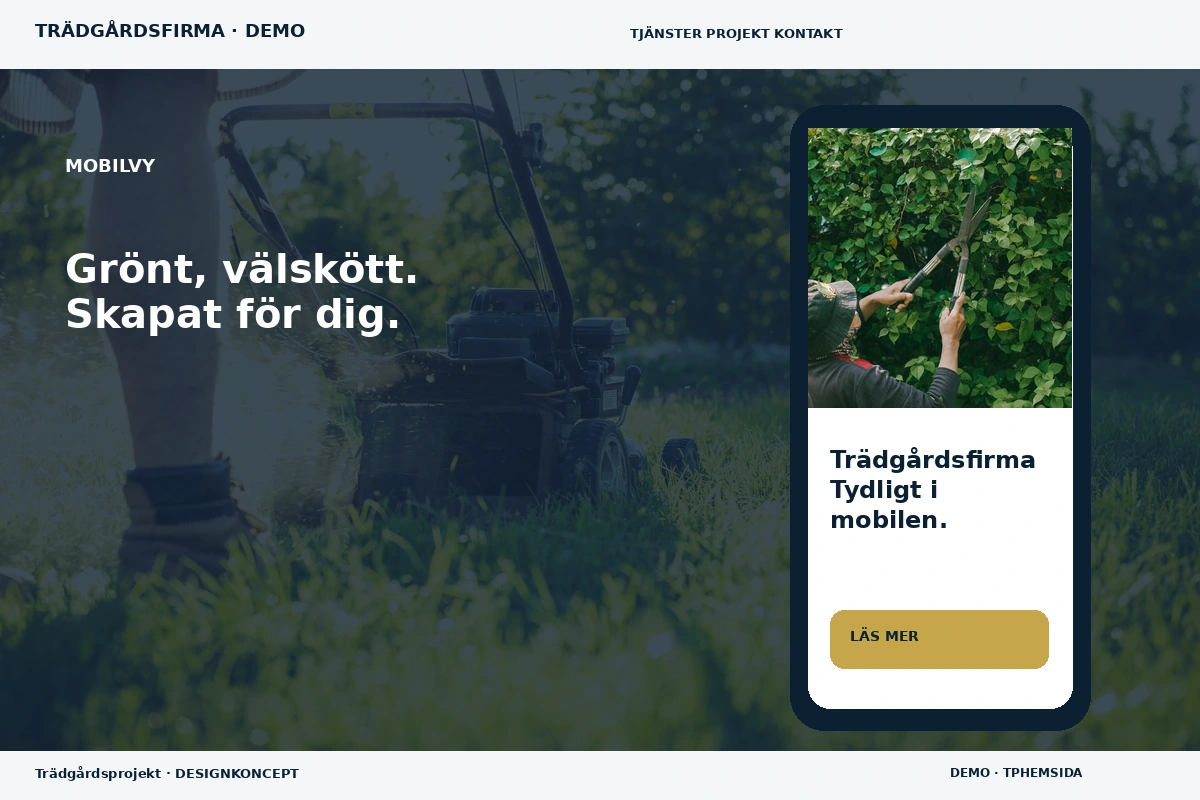 Trädgårdsprojekt – Mobilvy för trädgårdsfirma
