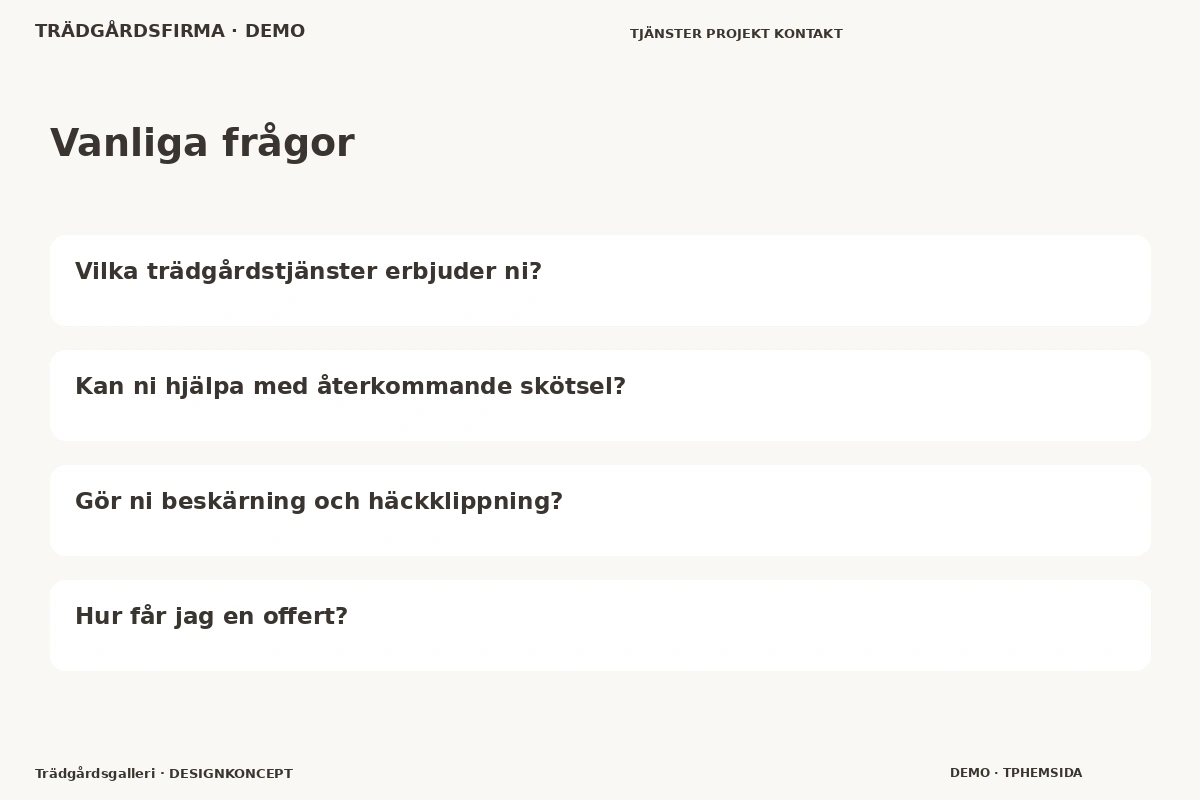 Trädgårdsgalleri – Vanliga frågor för trädgårdsfirma
