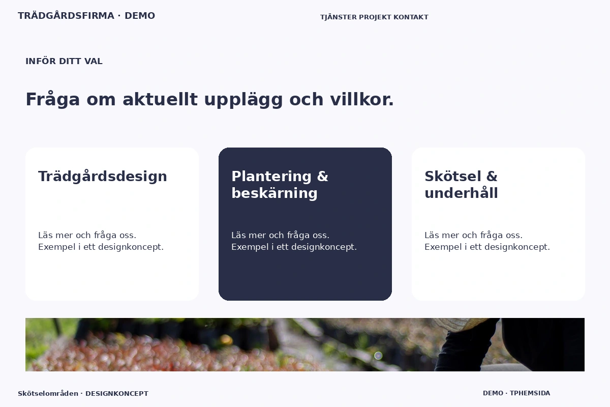 Skötselområden – Alternativ & villkor för trädgårdsfirma