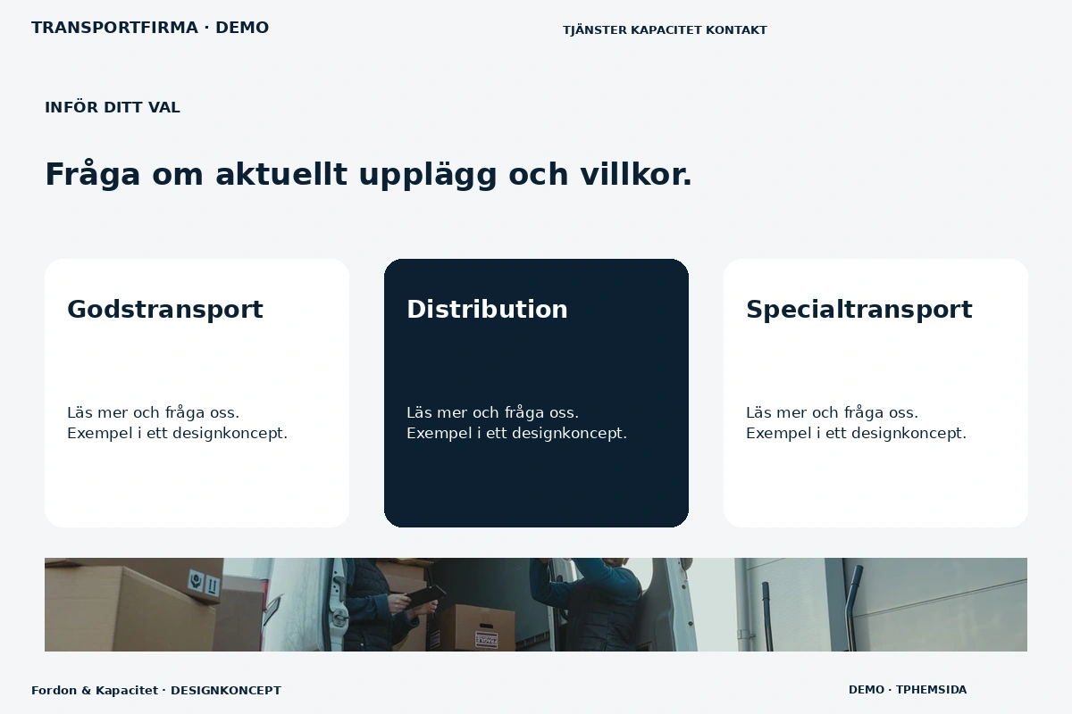 Fordon & Kapacitet – Alternativ & villkor för transportfirma
