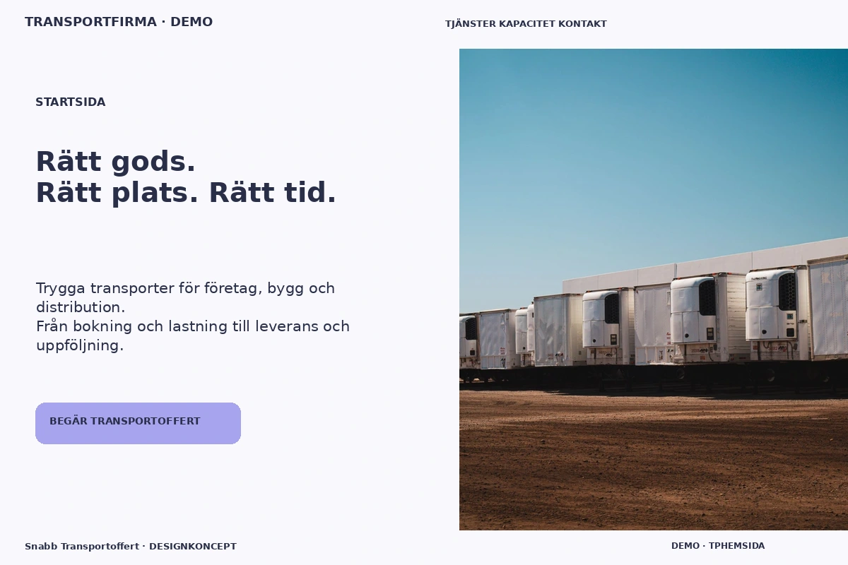 Snabb Transportoffert – Startsida för transportfirma