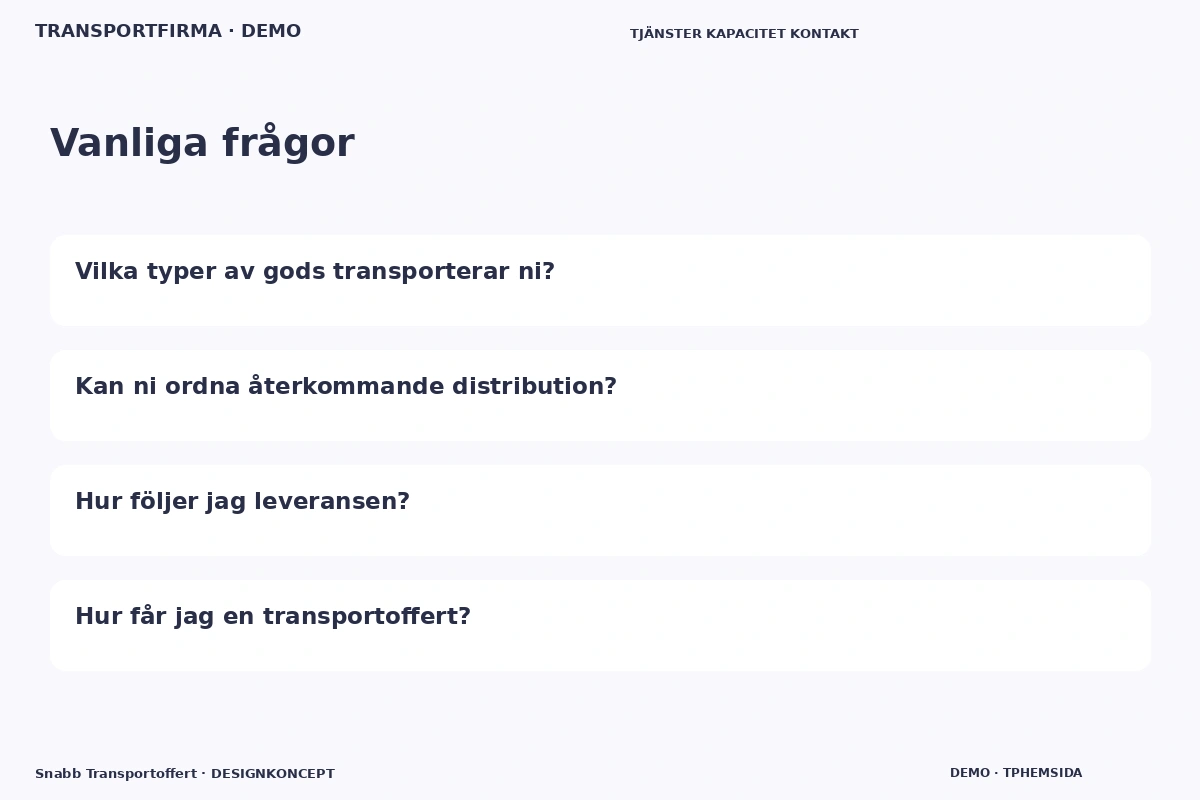Snabb Transportoffert – Vanliga frågor för transportfirma