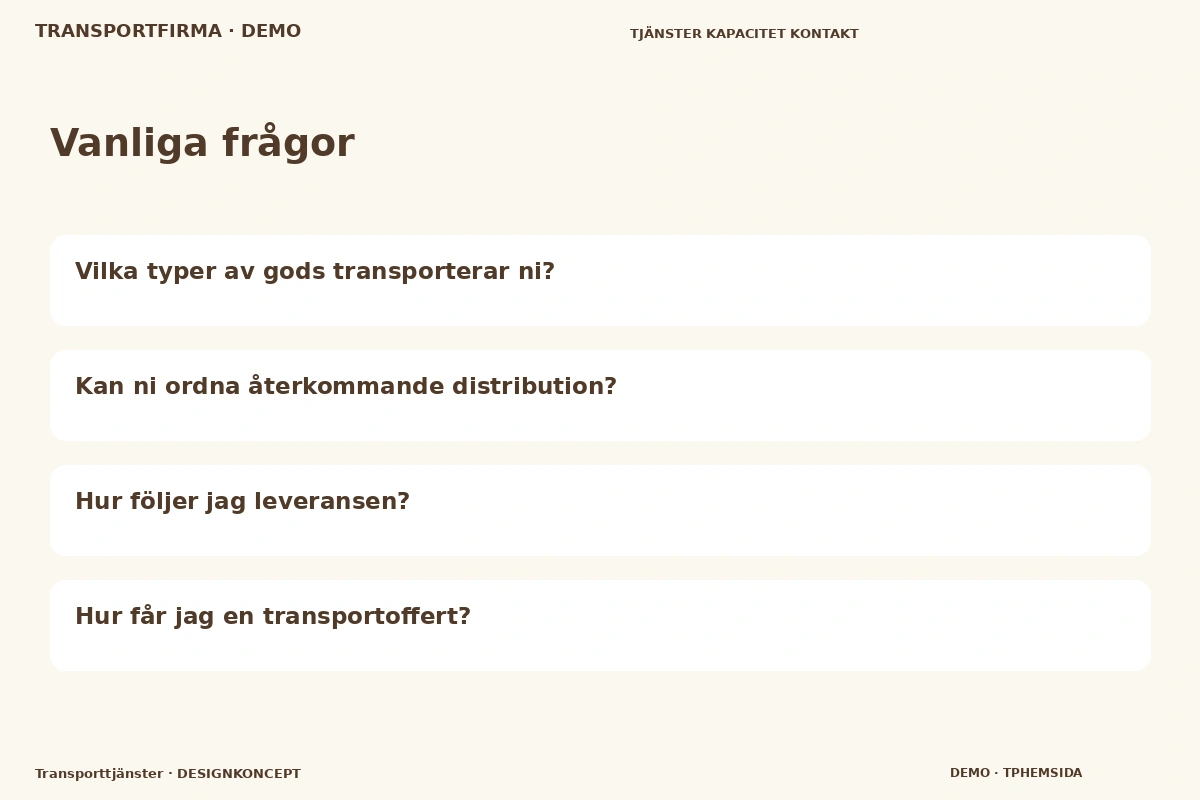 Transporttjänster – Vanliga frågor för transportfirma
