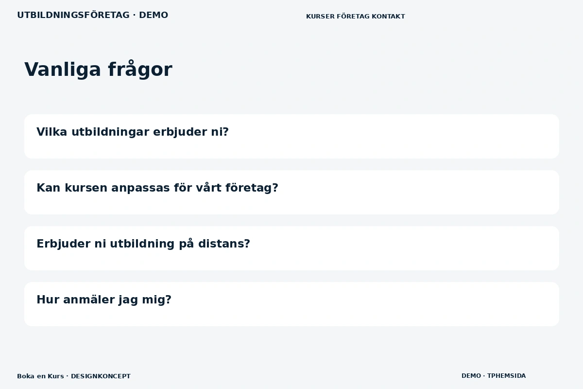 Boka en Kurs – Vanliga frågor för utbildningsföretag