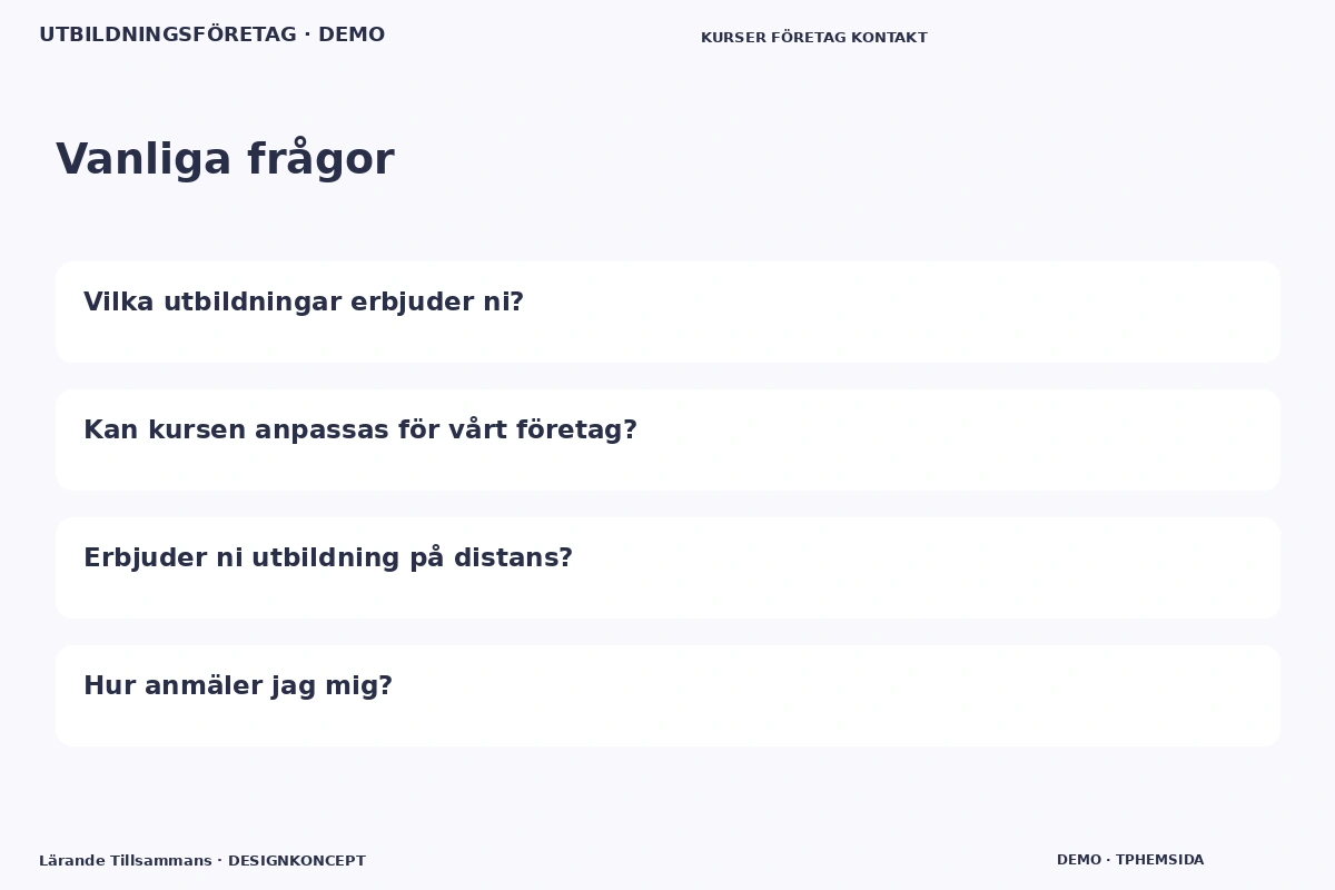 Lärande Tillsammans – Vanliga frågor för utbildningsföretag