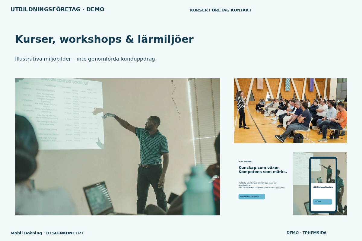 Mobil Bokning – Kurser, workshops & lärmiljöer för utbildningsföretag