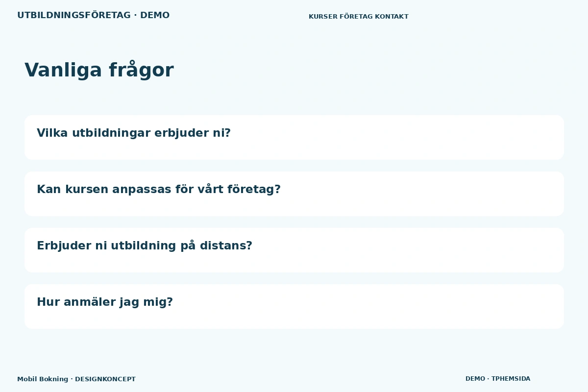Mobil Bokning – Vanliga frågor för utbildningsföretag