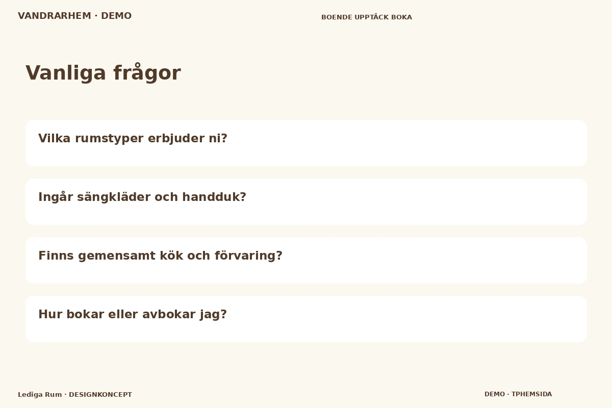 Lediga Rum – Vanliga frågor för vandrarhem