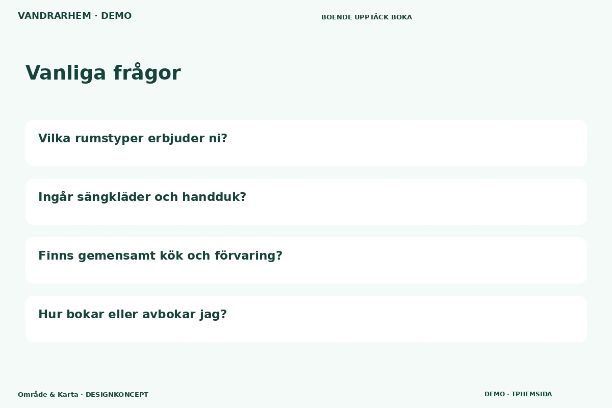 Område & Karta – Vanliga frågor för vandrarhem