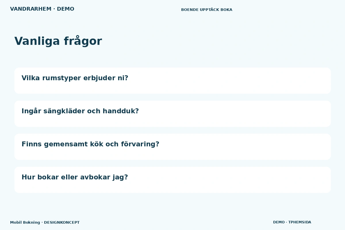 Mobil Bokning – Vanliga frågor för vandrarhem