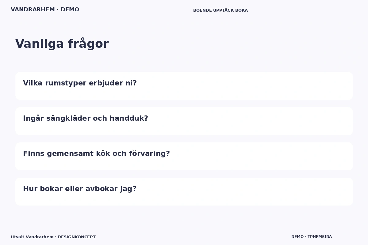 Utvalt Vandrarhem – Vanliga frågor för vandrarhem