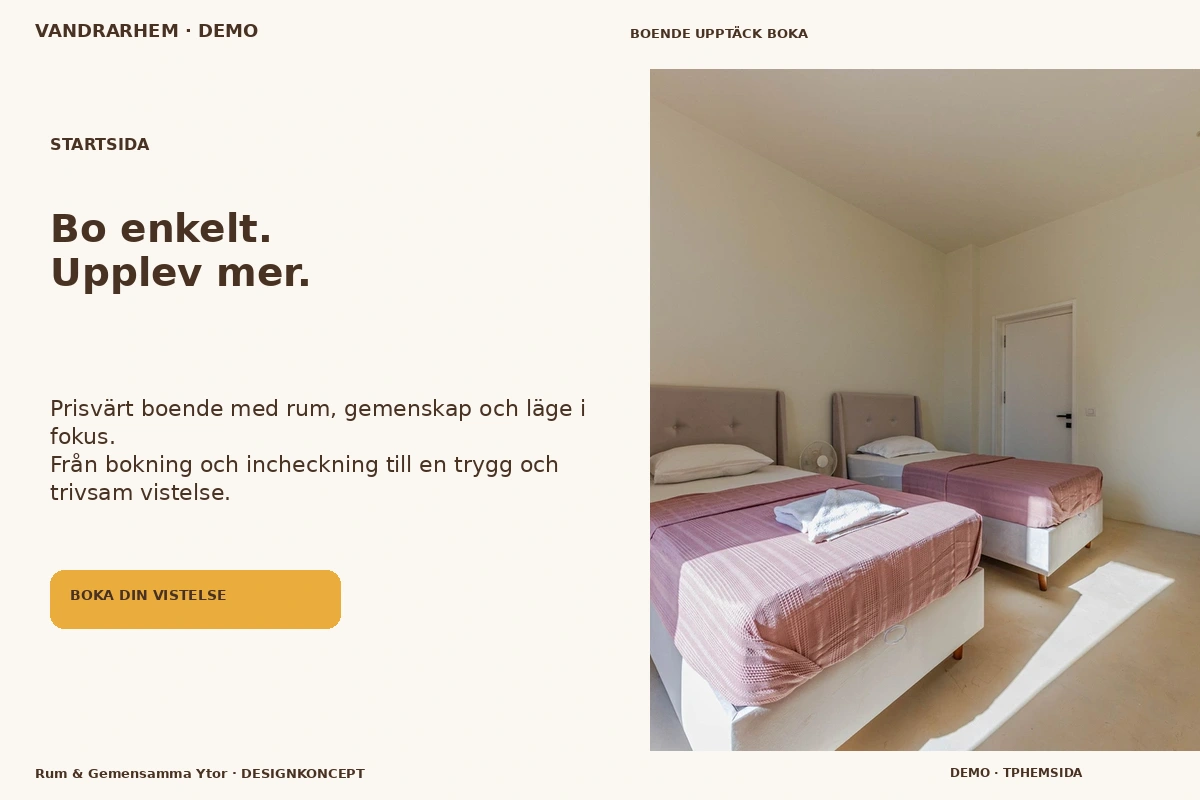 Rum & Gemensamma Ytor – Startsida för vandrarhem