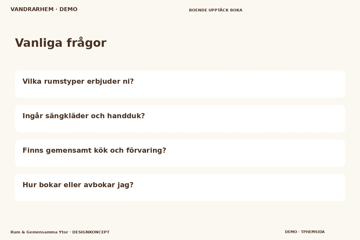 Rum & Gemensamma Ytor – Vanliga frågor för vandrarhem